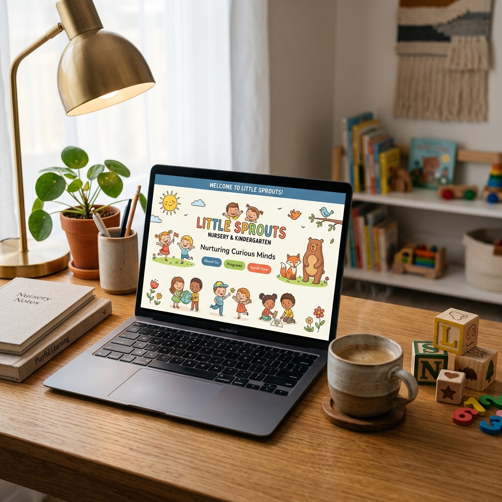 Strona internetowa dla przedszkola i żłobka - laptop i zabawki
